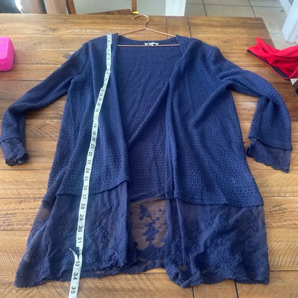 Umgee blue boho cardigan with lace bottom size small